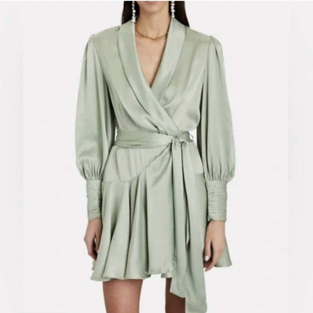 Zimmermann Silk Wrap Mini Sage Green Dress Size 0